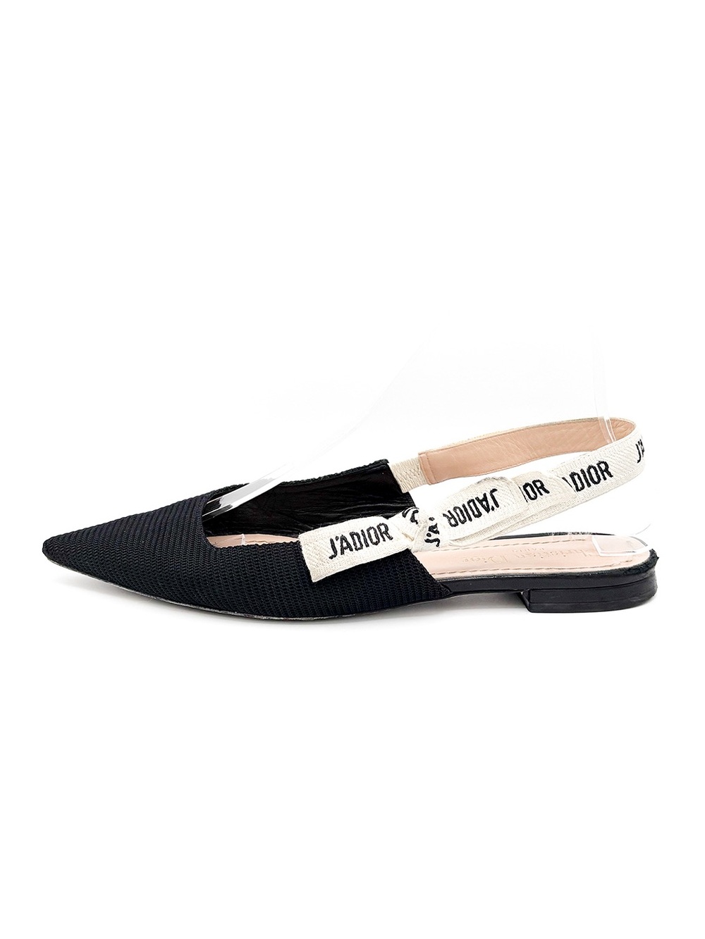 Christian Dior J’Adior Black Technical Fabric Slingback Flats Size 38